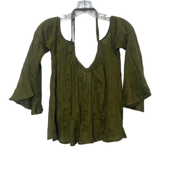InTu Bell Sleeve Top Cold Shoulder Womens Small Olive Green New - Picture 2 of 6